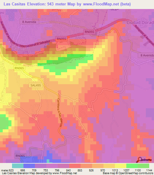 Las Casitas,El Salvador Elevation Map