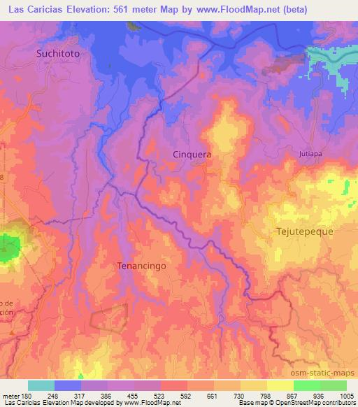 Las Caricias,El Salvador Elevation Map