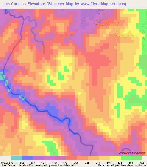 Las Caricias,El Salvador Elevation Map