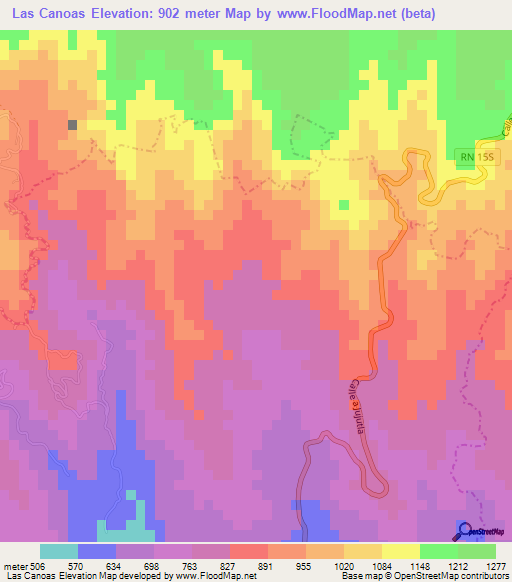 Las Canoas,El Salvador Elevation Map