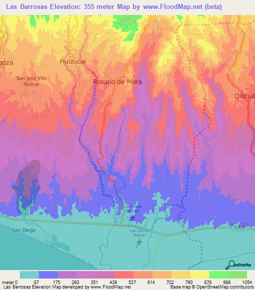 Las Barrosas,El Salvador Elevation Map