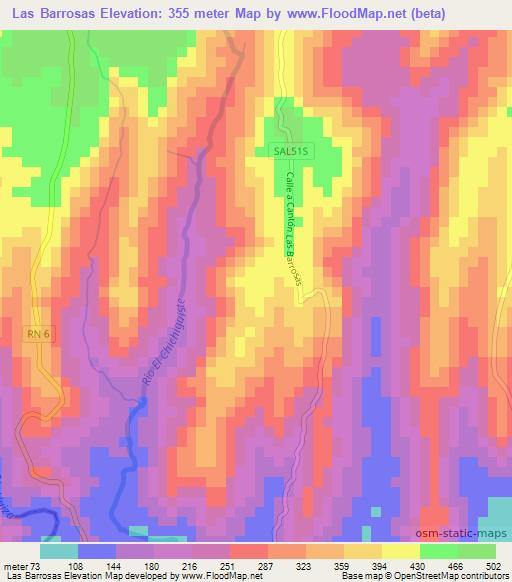Las Barrosas,El Salvador Elevation Map