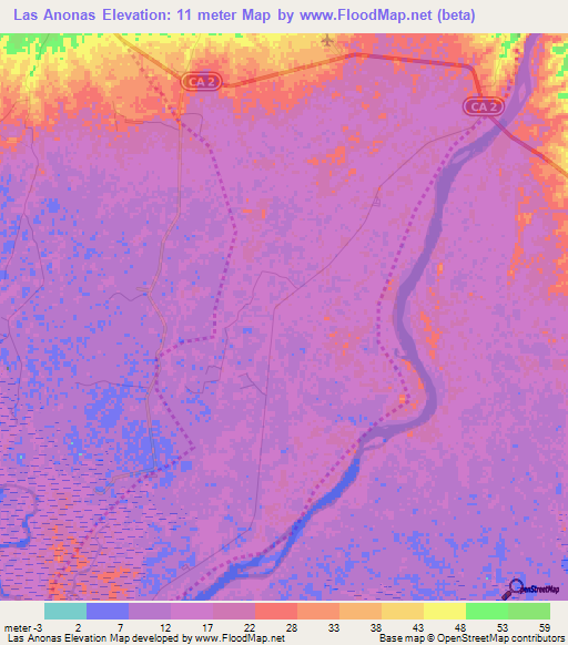 Las Anonas,El Salvador Elevation Map