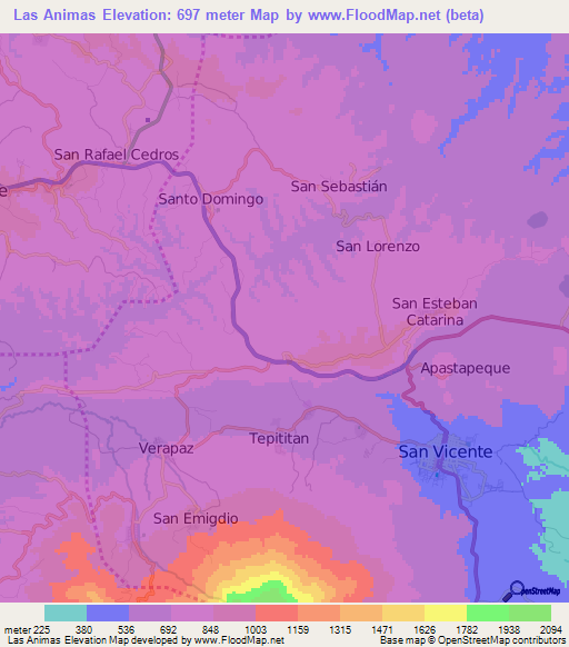 Las Animas,El Salvador Elevation Map