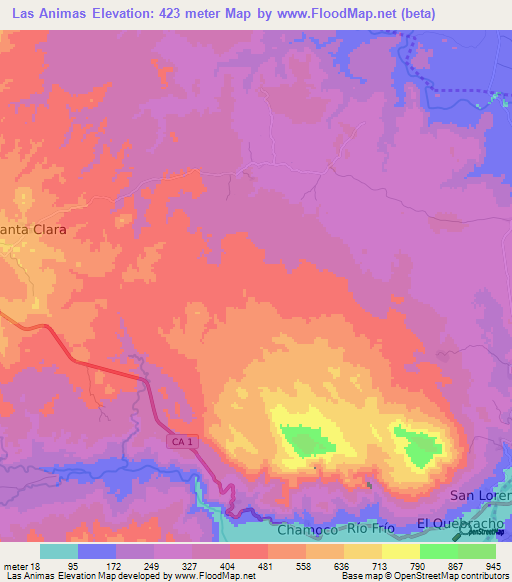 Las Animas,El Salvador Elevation Map