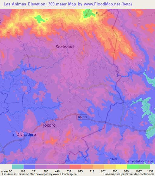Las Animas,El Salvador Elevation Map