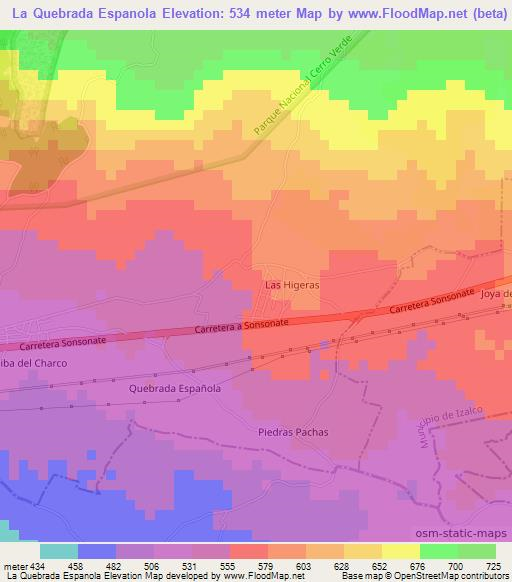 La Quebrada Espanola,El Salvador Elevation Map