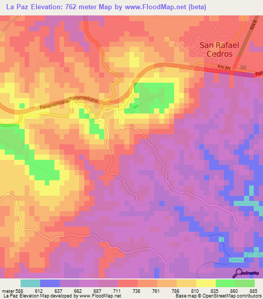 La Paz,El Salvador Elevation Map