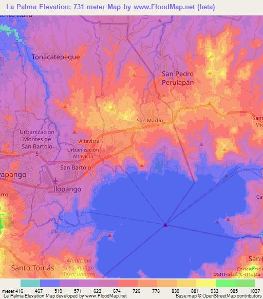 La Palma,El Salvador Elevation Map