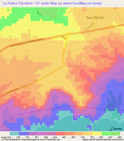 La Palma,El Salvador Elevation Map