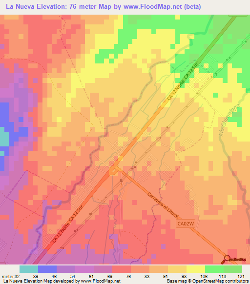 La Nueva,El Salvador Elevation Map