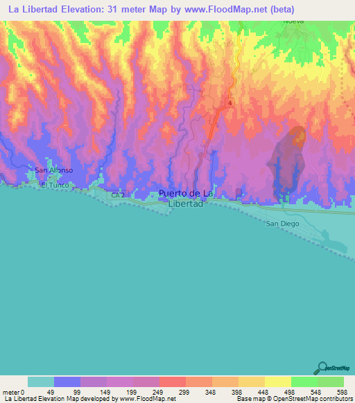 La Libertad,El Salvador Elevation Map
