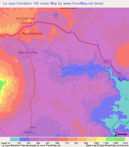 La Joya,El Salvador Elevation Map