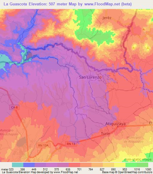 La Guascota,El Salvador Elevation Map