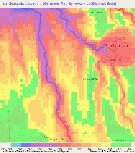 La Guascota,El Salvador Elevation Map