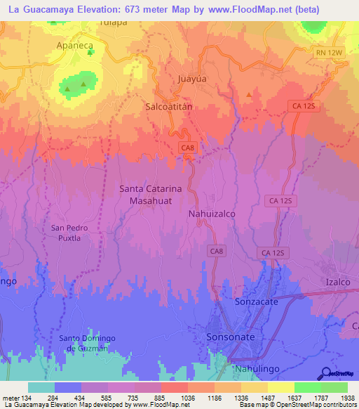 La Guacamaya,El Salvador Elevation Map
