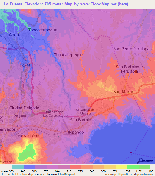 La Fuente,El Salvador Elevation Map