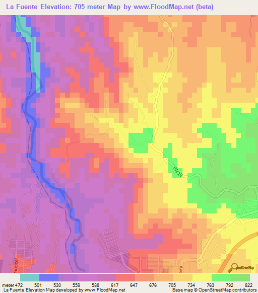 La Fuente,El Salvador Elevation Map