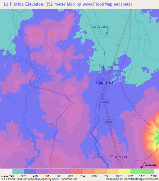 La Florida,El Salvador Elevation Map