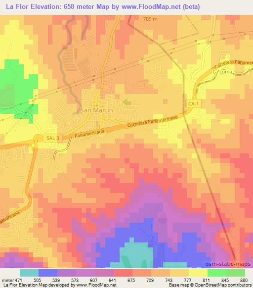 La Flor,El Salvador Elevation Map
