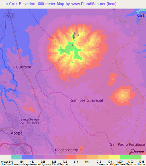 La Cruz,El Salvador Elevation Map