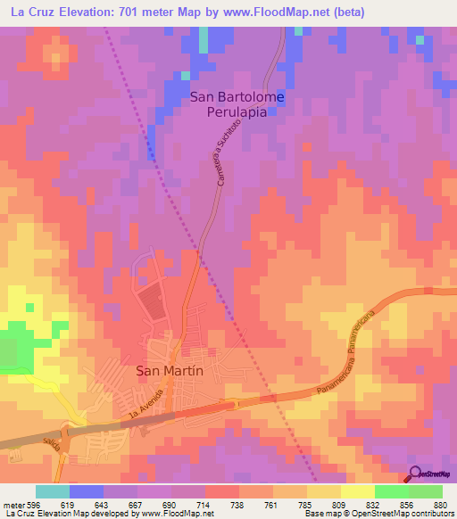 La Cruz,El Salvador Elevation Map