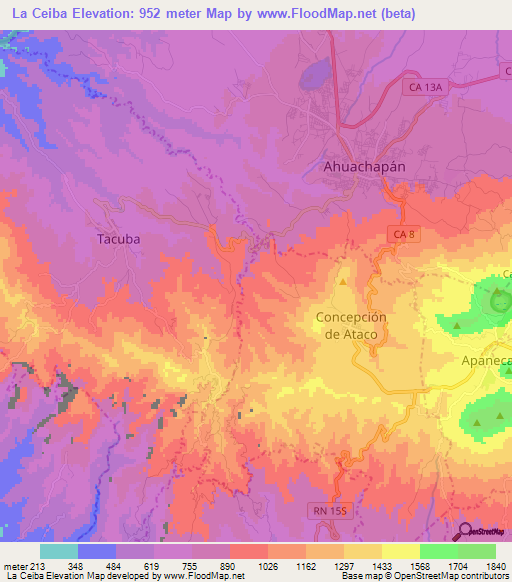 La Ceiba,El Salvador Elevation Map