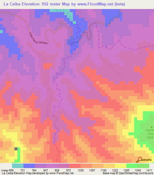 La Ceiba,El Salvador Elevation Map