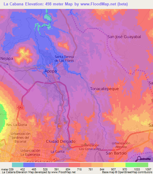 La Cabana,El Salvador Elevation Map