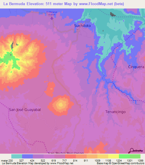 La Bermuda,El Salvador Elevation Map