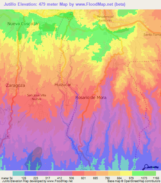 Jutillo,El Salvador Elevation Map