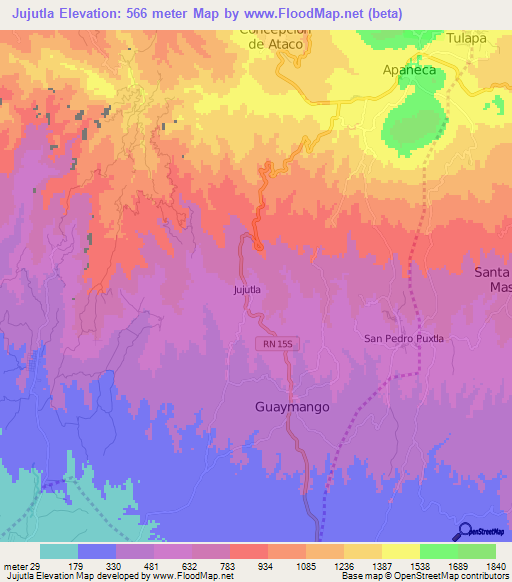 Jujutla,El Salvador Elevation Map