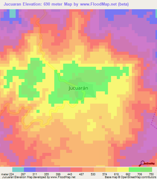 Jucuaran,El Salvador Elevation Map