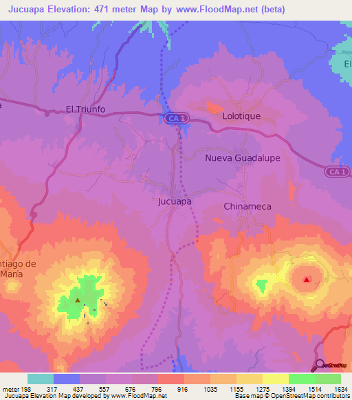 Jucuapa,El Salvador Elevation Map