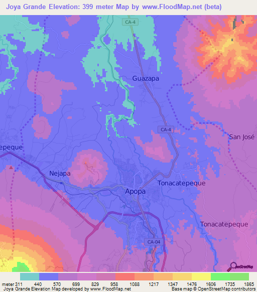 Joya Grande,El Salvador Elevation Map