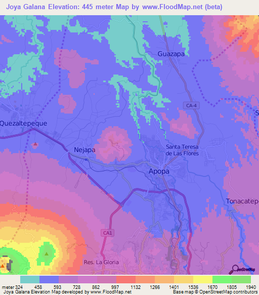 Joya Galana,El Salvador Elevation Map
