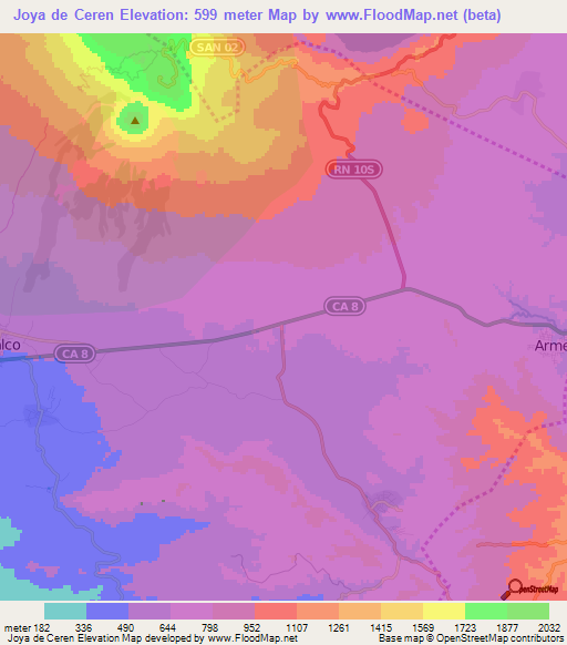 Joya de Ceren,El Salvador Elevation Map