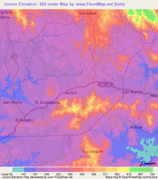 Jocoro,El Salvador Elevation Map