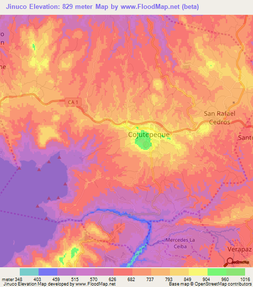 Jinuco,El Salvador Elevation Map