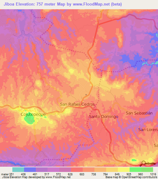 Jiboa,El Salvador Elevation Map