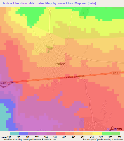 Izalco,El Salvador Elevation Map