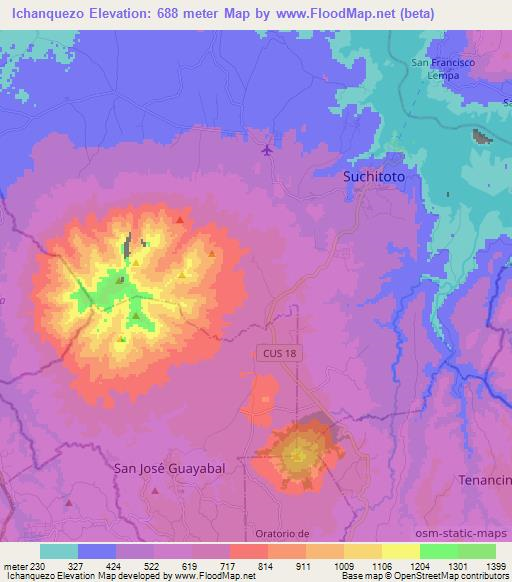 Ichanquezo,El Salvador Elevation Map
