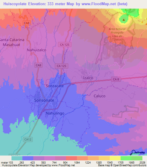 Huiscoyolate,El Salvador Elevation Map