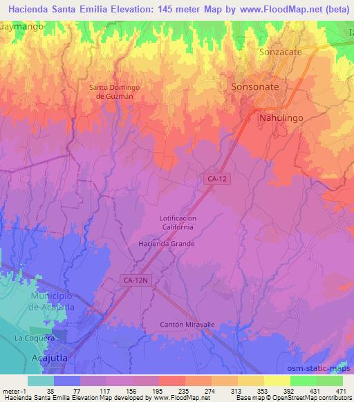 Hacienda Santa Emilia,El Salvador Elevation Map