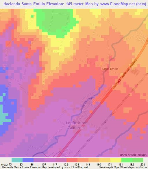 Hacienda Santa Emilia,El Salvador Elevation Map