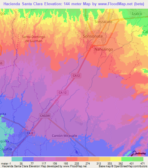Hacienda Santa Clara,El Salvador Elevation Map