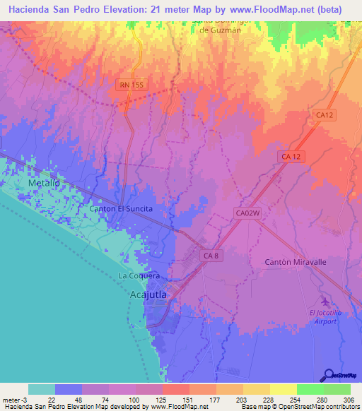 Hacienda San Pedro,El Salvador Elevation Map