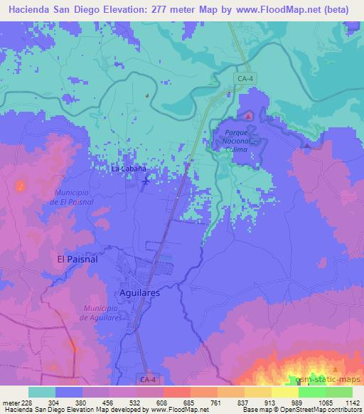 Hacienda San Diego,El Salvador Elevation Map