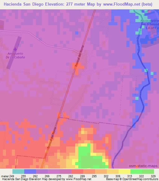 Hacienda San Diego,El Salvador Elevation Map