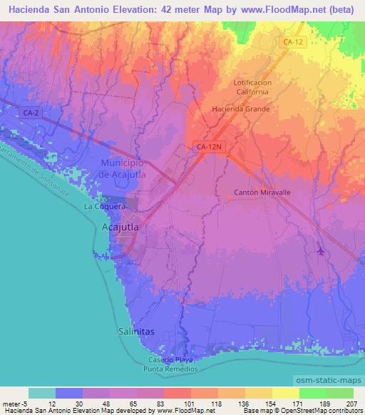 Hacienda San Antonio,El Salvador Elevation Map